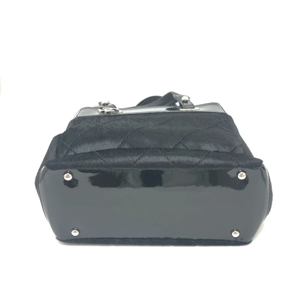CHANEL Black Leather Logo Tote Bag